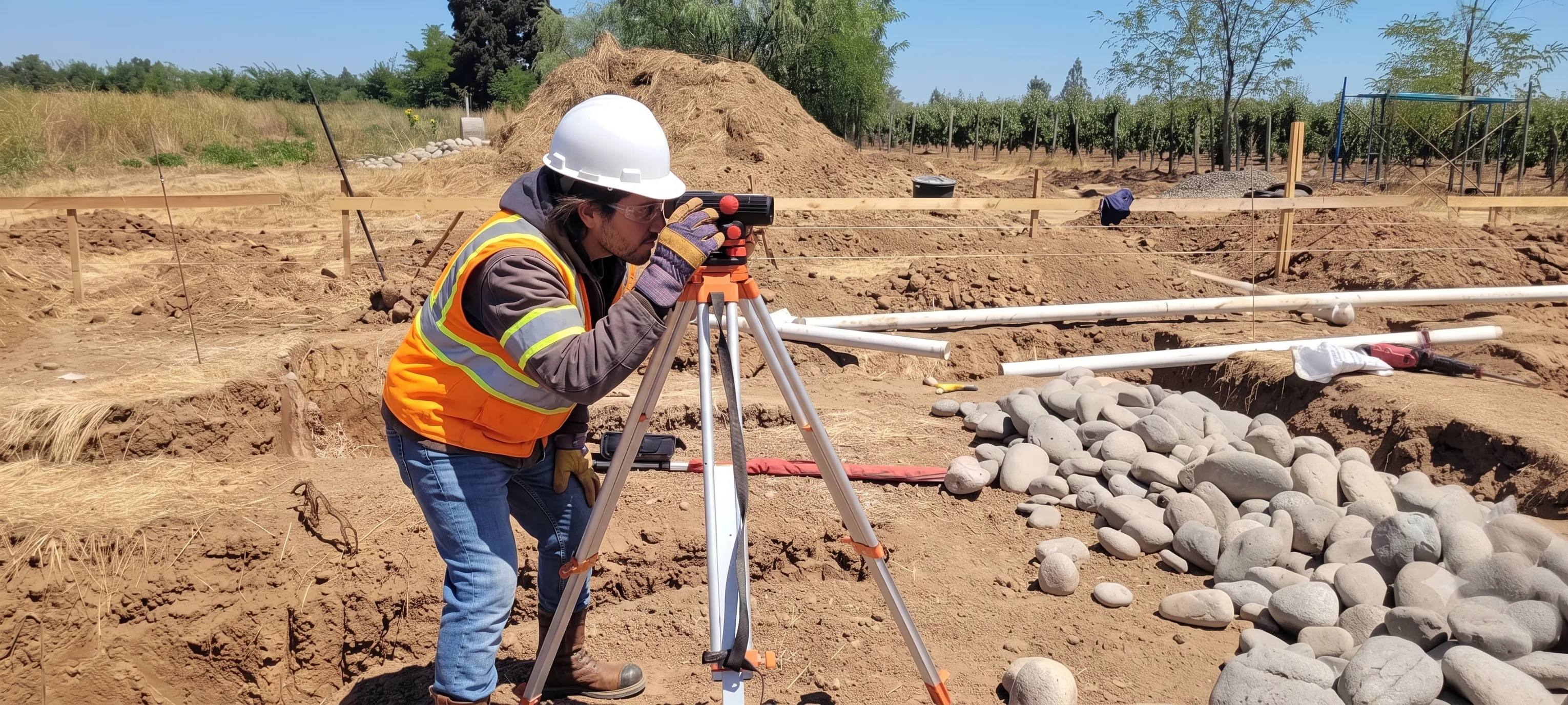 Equipo TRAZOS realizando nivelación topográfica en obra